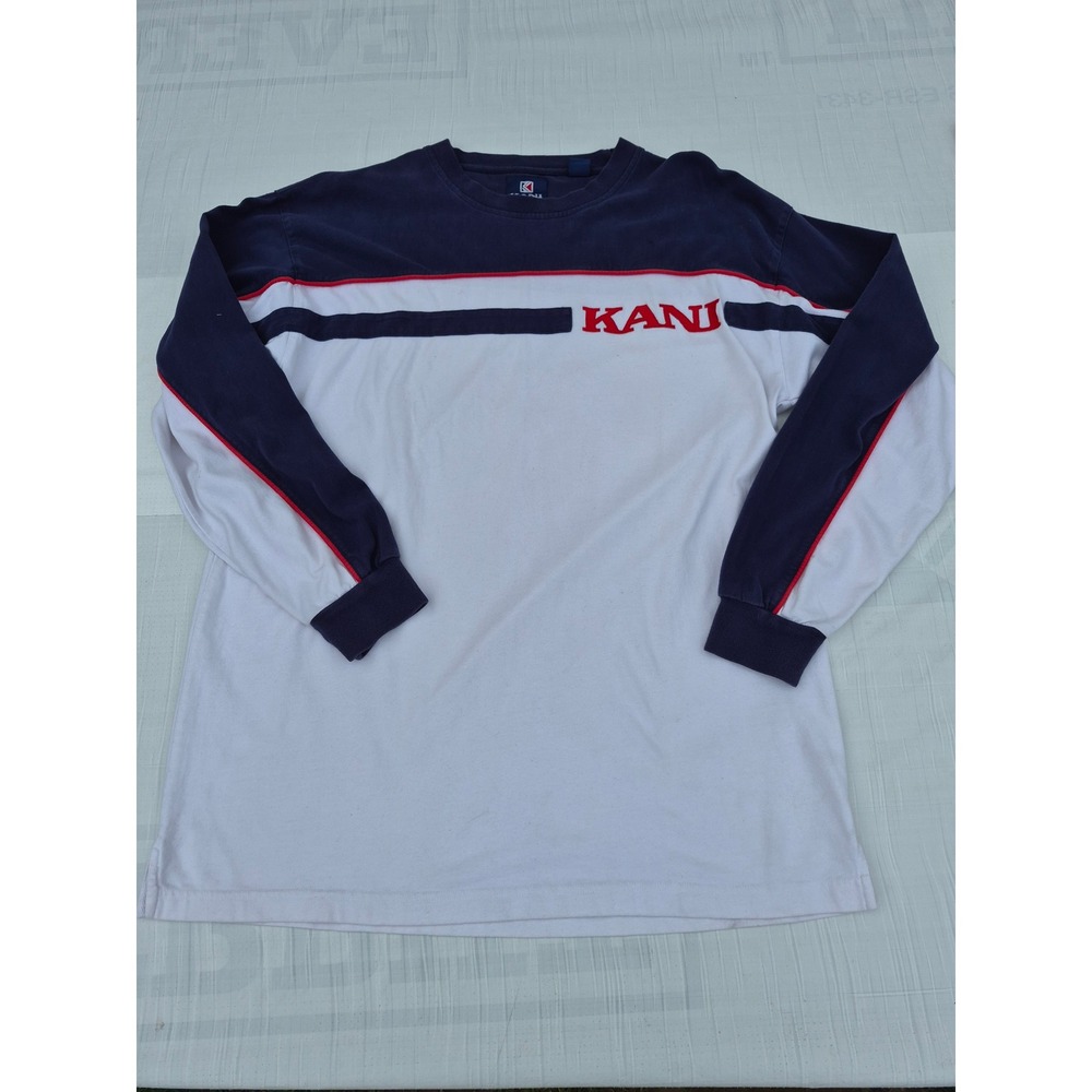 Vintage Karl Kani Jeans Mens XL Long Sleeve T-Shirt Navy White Colorblock Logo